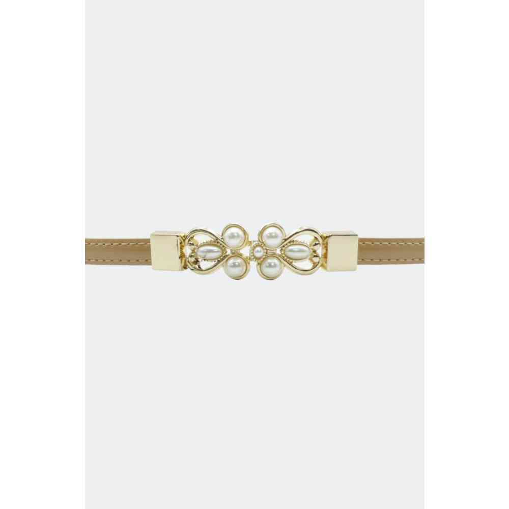 Voodoo Vixen - Pearl Buckle Adjustable Skinny Taille riem - Beige